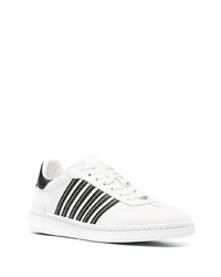 weiße und schwarze horizontal gestreifte Leder niedrige Sneakers von DSQUARED2