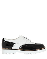 weiße und schwarze klobige Leder Oxford Schuhe