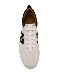 weiße und schwarze Leder niedrige Sneakers mit Karomuster von Bally