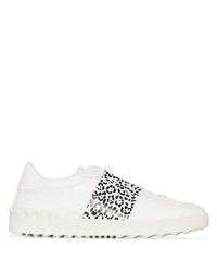 weiße und schwarze Leder niedrige Sneakers mit Leopardenmuster von Valentino Garavani