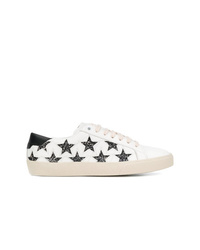 weiße und schwarze Leder niedrige Sneakers mit Sternenmuster von Saint Laurent