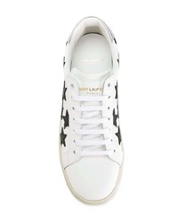 weiße und schwarze Leder niedrige Sneakers mit Sternenmuster von Saint Laurent