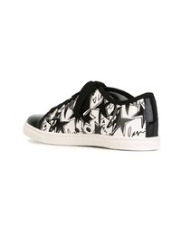 weiße und schwarze Leder niedrige Sneakers mit Sternenmuster von Lanvin