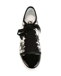 weiße und schwarze Leder niedrige Sneakers mit Sternenmuster von Lanvin