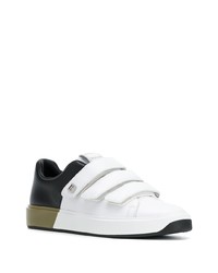 weiße und schwarze Leder niedrige Sneakers von Balmain