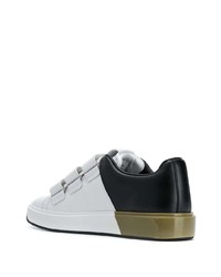 weiße und schwarze Leder niedrige Sneakers von Balmain