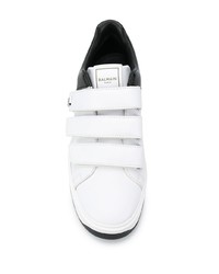 weiße und schwarze Leder niedrige Sneakers von Balmain