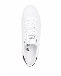 weiße und schwarze Leder niedrige Sneakers von Balmain