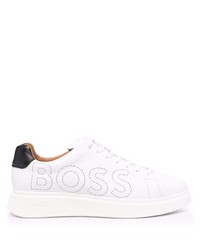 weiße und schwarze Leder niedrige Sneakers von BOSS