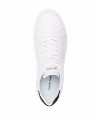 weiße und schwarze Leder niedrige Sneakers von Calvin Klein