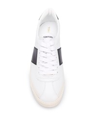 weiße und schwarze Leder niedrige Sneakers von Tom Ford