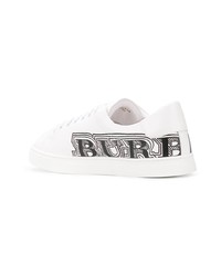 weiße und schwarze Leder niedrige Sneakers von Burberry