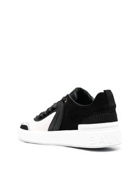 weiße und schwarze Leder niedrige Sneakers von Balmain