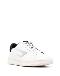 weiße und schwarze Leder niedrige Sneakers von Diesel