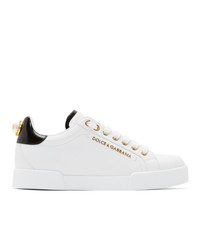 weiße und schwarze Leder niedrige Sneakers von Dolce And Gabbana