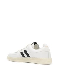 weiße und schwarze Leder niedrige Sneakers von Tom Ford