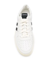 weiße und schwarze Leder niedrige Sneakers von Tom Ford