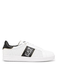 weiße und schwarze Leder niedrige Sneakers von Ea7 Emporio Armani