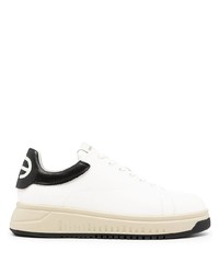 weiße und schwarze Leder niedrige Sneakers von Emporio Armani