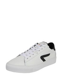 weiße und schwarze Leder niedrige Sneakers von Hub