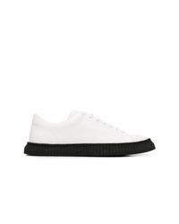 weiße und schwarze Leder niedrige Sneakers von Jil Sander