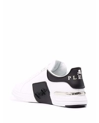 weiße und schwarze Leder niedrige Sneakers von Philipp Plein