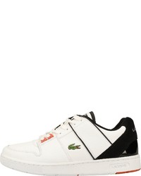 weiße und schwarze Leder niedrige Sneakers von Lacoste