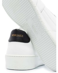 weiße und schwarze Leder niedrige Sneakers von Versace