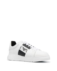 weiße und schwarze Leder niedrige Sneakers von Emporio Armani