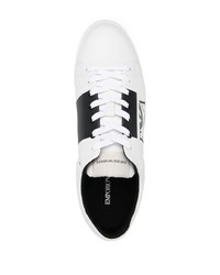 weiße und schwarze Leder niedrige Sneakers von Emporio Armani