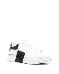 weiße und schwarze Leder niedrige Sneakers von Philipp Plein