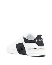 weiße und schwarze Leder niedrige Sneakers von Philipp Plein