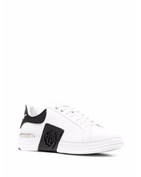 weiße und schwarze Leder niedrige Sneakers von Philipp Plein