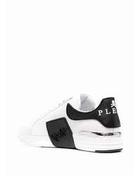 weiße und schwarze Leder niedrige Sneakers von Philipp Plein