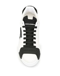 weiße und schwarze Leder niedrige Sneakers von Dolce & Gabbana