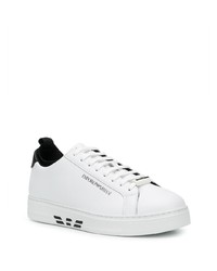 weiße und schwarze Leder niedrige Sneakers von Emporio Armani