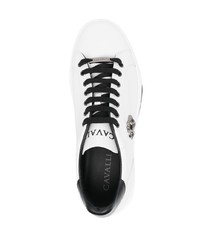 weiße und schwarze Leder niedrige Sneakers von Roberto Cavalli