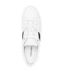 weiße und schwarze Leder niedrige Sneakers von Calvin Klein