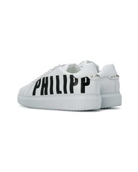 weiße und schwarze Leder niedrige Sneakers von Philipp Plein