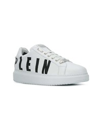 weiße und schwarze Leder niedrige Sneakers von Philipp Plein