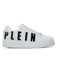 weiße und schwarze Leder niedrige Sneakers von Philipp Plein