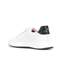 weiße und schwarze Leder niedrige Sneakers von Philipp Plein