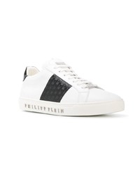 weiße und schwarze Leder niedrige Sneakers von Philipp Plein