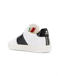 weiße und schwarze Leder niedrige Sneakers von Philipp Plein