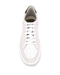 weiße und schwarze Leder niedrige Sneakers von Brunello Cucinelli