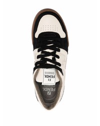 weiße und schwarze Leder niedrige Sneakers von Fendi
