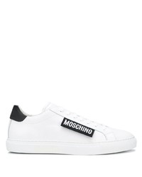 weiße und schwarze Leder niedrige Sneakers von Moschino