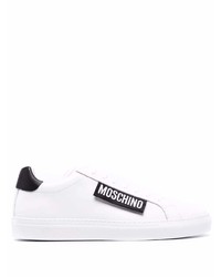 weiße und schwarze Leder niedrige Sneakers von Moschino