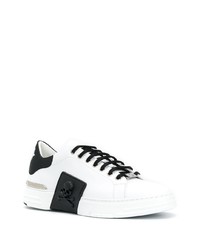 weiße und schwarze Leder niedrige Sneakers von Philipp Plein