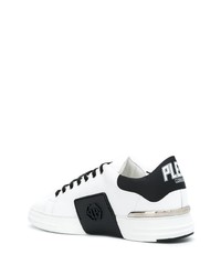 weiße und schwarze Leder niedrige Sneakers von Philipp Plein